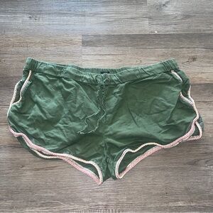 Womens J. Crew Green Linen Blend Drawstring Waist Shorts Size XL Pockets